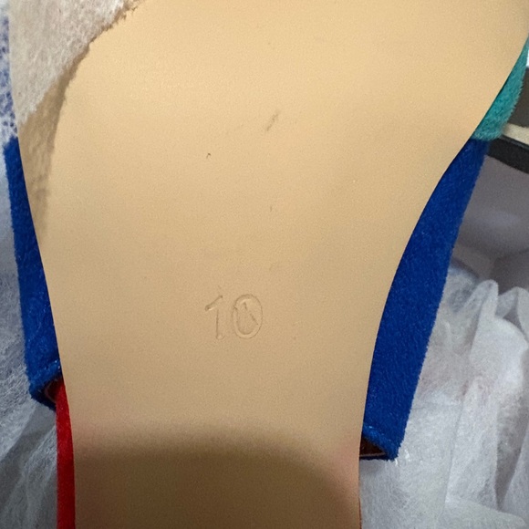 NIB FOWT Rainbow Suede/Leather Slingbacks with Silver Spiral Conical Heel 10 - Picture 6 of 6